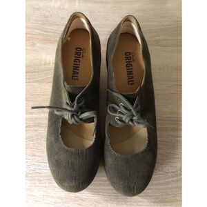 Clarks Originals Olive Corduroy Lace-Up Wedge Shoes Ladies 8.5 9